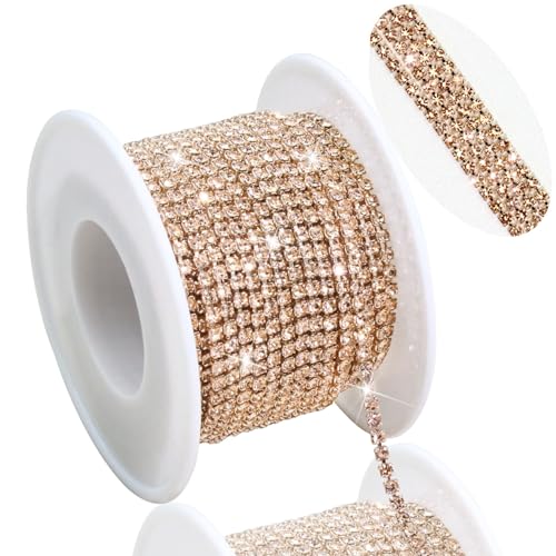 FULZTEY 10 Yards Rhinestone Chain 2mm Champagne Diamond String Yard