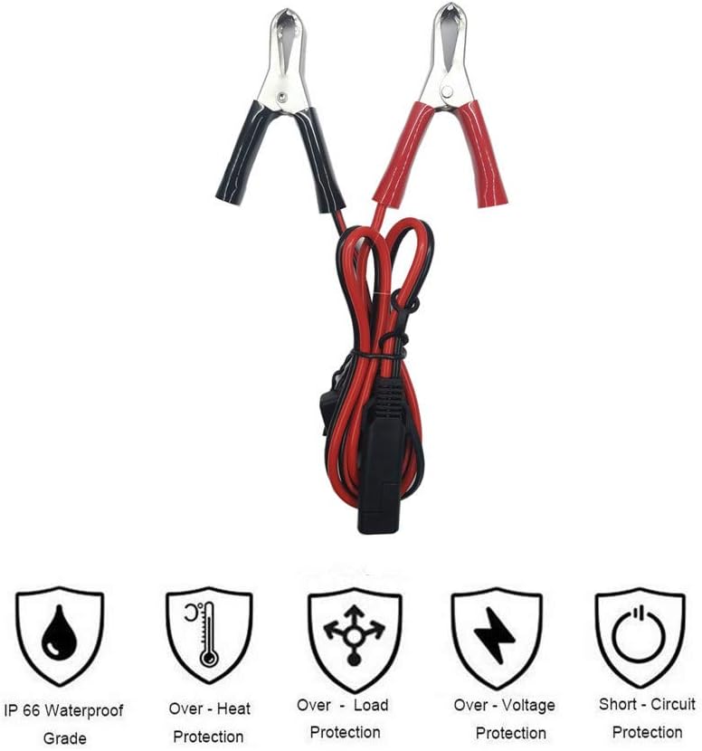 SAE to Aligater Clips 2FT Battery Charger Clamp Trickle Extension Cable 12V-24V Quick Disconnect Cord 15A Alligator Clip for Pump Motorcycle Car Battery Solar Panels with Extra 15A Fuse