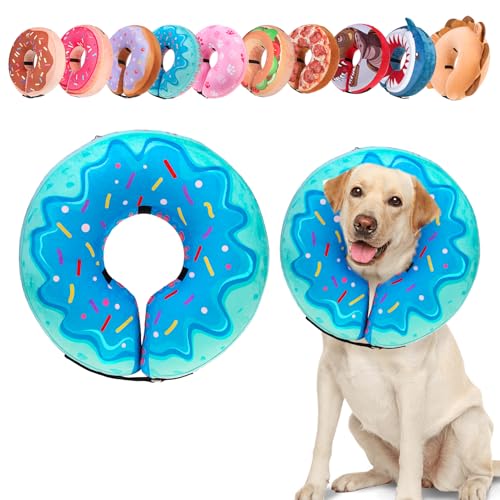 Image of BEAUTYZOO Dog Cone Alternative After Surgery for Large Medium Small Dogs, Soft Inflatable Cone Collar for Dogs Cats, Pet Neck Donut E Collar Dog Recovery Collars to Stop Licking, Blue Donut, L