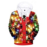 Hombre 3D Sudadera,Sudadera Con Capucha Navideña Con Estampado 3D Suelta Casual Unisex Jersey De Manga Larga Con Luces De Colores Patrón De Rebeca Con Bolsillo Sudadera Funky Halloween Regalo De M