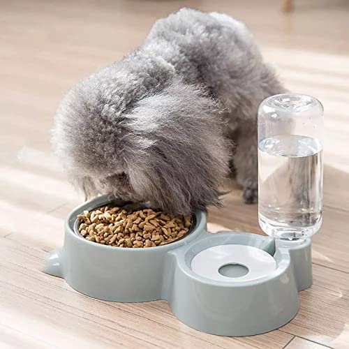 SKY-TOUCH Cat Dog Food Dish Bowl 2 In 1, Pet Food Dish Bowl and Auto Gravity Pet Water Dispenser, Food Bowls Set for Small Medium Dogs and Cats, Gray