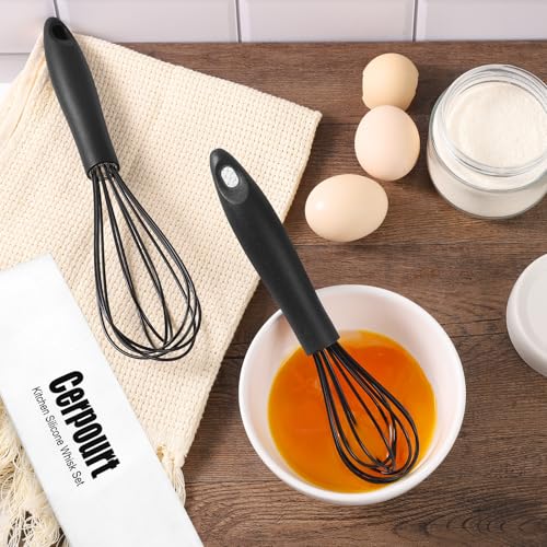 Silicone Whisk,Heat Resistant Non Scratch Whisks Set of 3,Stainless Steel & Silicone Wisk for Cooking,Kitchen Whisk For Nonstick Cookware,Balloon Egg Whisk Perfect for Blending,Beating,Frothing-Black