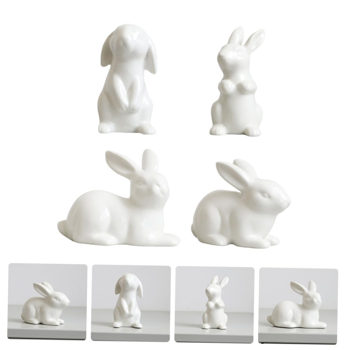 ULTECHNOVO 4 Stück Teiliges Weiße Keramik Hasenfiguren Kleine Osterdeko für Wohn und Kinderzimmer Robuste Desktop Dekoration mit Feiner Verarbeitung Kompakt und Langlebig für Vielseitige