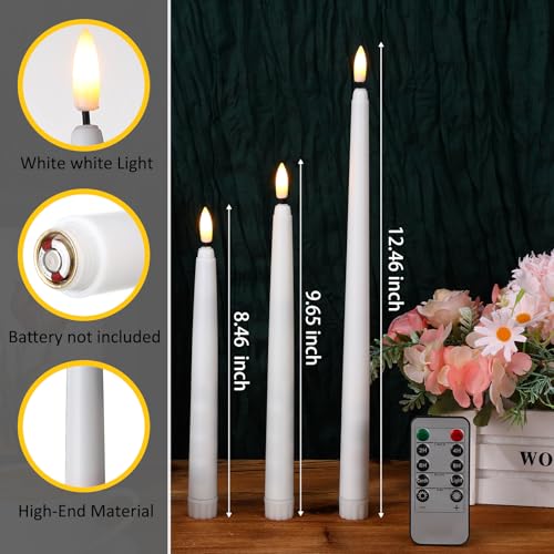 Image of Tuanse 20 Pcs Flickering Flameless Taper Candles Bulk LED Battery Operated Realistic Flame Effect with Remote & Timer Safe No Fire Wax Drip Candles for Wedding Church Home Decor (12.4 inch,White)
