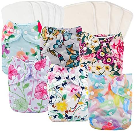 babygoal Reusable Cloth Diapers for Baby Girls, One Size Adjustable Washable Pocket Nappy Covers 6 Pack+ 6pcs Microfiber Inserts+4pcs Bamboo Inserts 6FG27