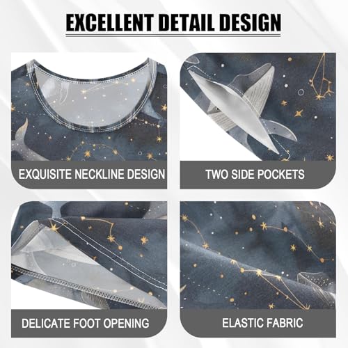 ALAZA Whale Moon Starry Constellation Pajamas Set Short Sleeve Cotton Sleepwear Summer Pjs 2 Piece 5-14Y4