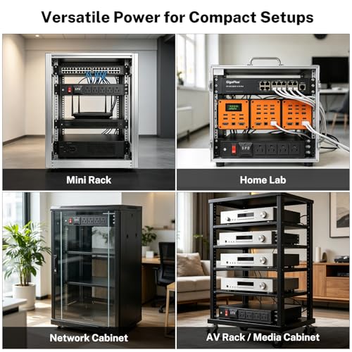 FIRMERST PDU para rack de 10 pulgadas, Multitoma 4 salidas con protección contra sobretensiones y cable de 1.83 metros miniatura 6
