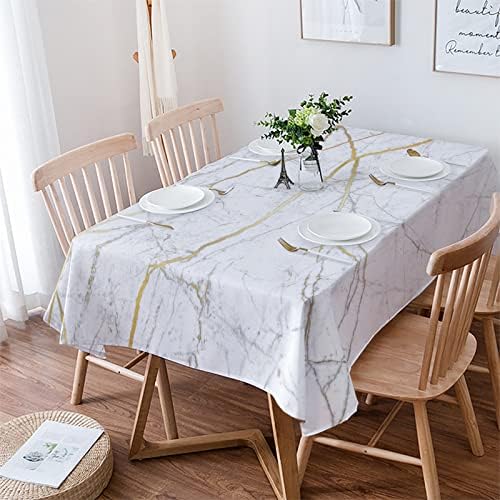 LBCASA Marble Tablecloth Waterproof Tablecloths, Gray Gold White Marble Table Cloth Dining Table Cover Cloth for Kitchen Party Outdoor Tabletop Decor, Rectangle Tablecloth 60x84 Inch