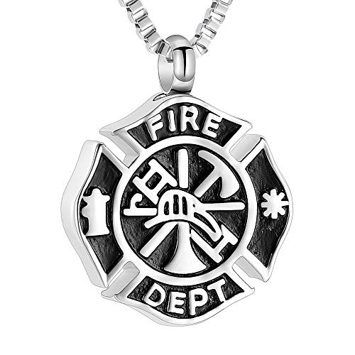 XSMZB Cremation Jewelry for Ashes Firefighter Pendant Locket Stainless Steel Keepsake Fire Dept Urn Necklace Memorial Ash Jewelry