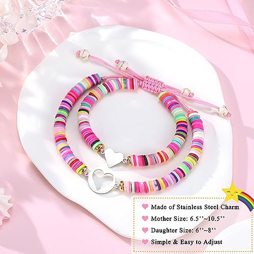 Image of First Day of Kindergarten /Pre K /School Mother Daughter Bracelets Matching Heart Wish Bracelet Set for 2 Gifts