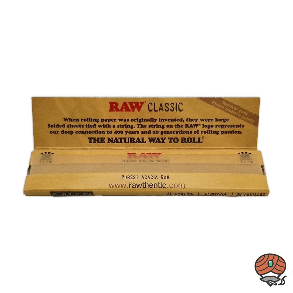 Raw Classic King Size Slim Rolling Paper Full Box of 50 Packs
