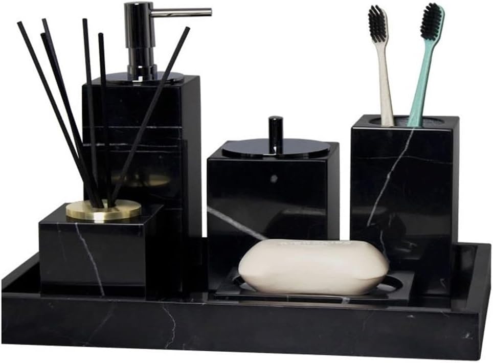 Refillable Liquid Exquisite Marble Soap Dispenser Simple Light Luxury Press Dispenser Bottle Bathroom Bathroom Lotion Bottle(Black)