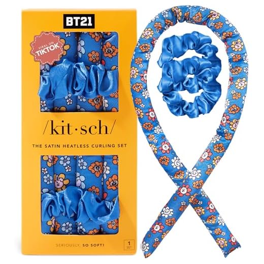 BT21 x Kitsch Satin Heatless Hair Curler Set - Heatless Curls Overnight, Hair Rollers for Soft Curls & Frizz-Free Styling, No Heat Curlers To Sleep in, Curling Rod Headband for Overnight Curl - BT21