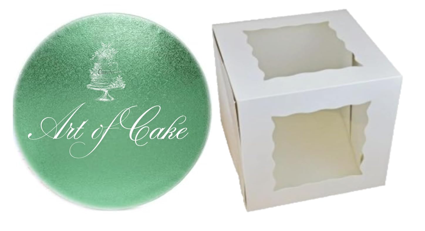 Art of cake® Masonite Cake Board & 2 Sided Window Tall Cake Box (Green, 8")