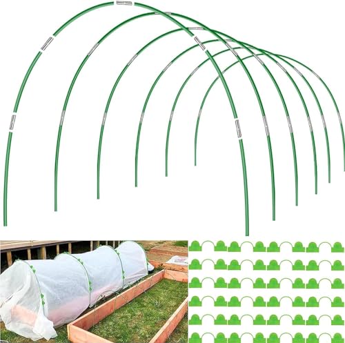Greenhouse Hoops for Raised Beds, 36pcs 8ft Garden Hoops Tunnel for Row Cover Netting, Bendable Plant Cover Gardening Support Frame Kit, Fiberglass Garden Rods Supplies for Raised Beds, 24pcs Clips by FuBegi - Used condition - CA$26.59