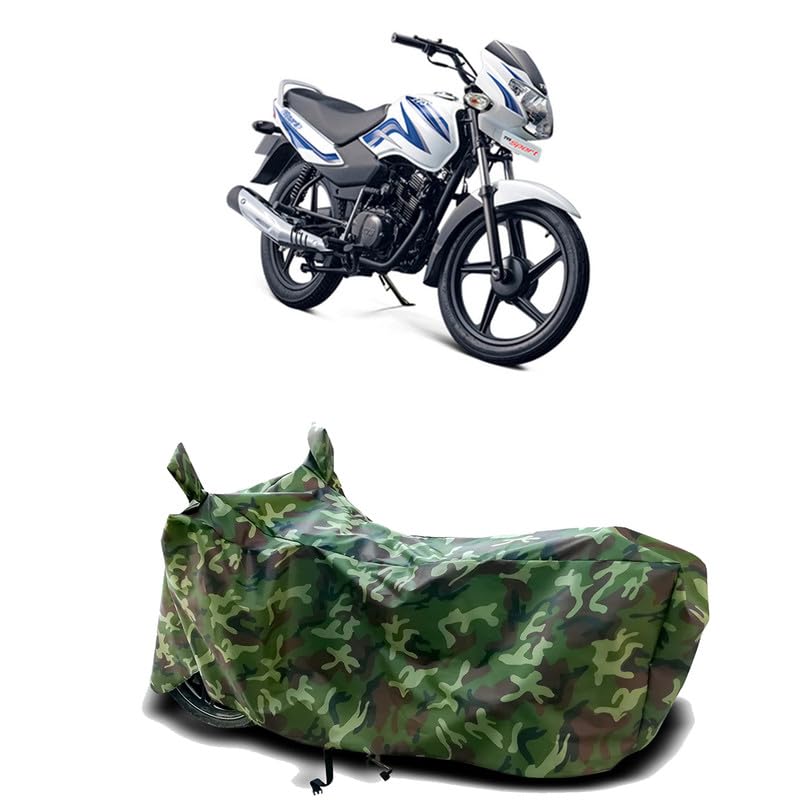 Image of DUFFEL-100% Heat Protection Two Wheeler Bike /Scooty Body Cover for TVS Sport ES Water Resistance /UV-Rays /Birds Dropping /Scratchproof /Dust Proof /Waterproof[Green Jungle Print]