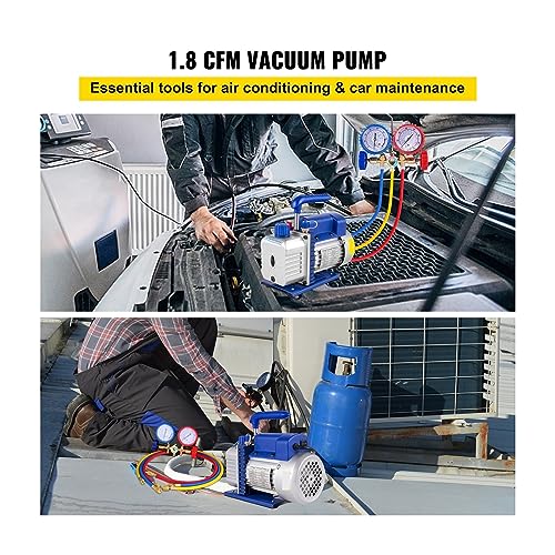Bomba de vacío refrigerante BUUBO, 4 CFM, monoetapa, 1/3 HP, para mantenimiento de aire acondicionado doméstico y sistemas de refrigeración, incluye manómetro y mangueras miniatura 3