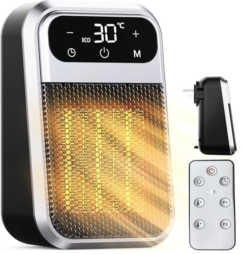 ZUSKYZU Steckdosen Heizlüfter mit Fernbedienung, Mini Keramik Heizlüfter Bad Energiesparend Leise Heizung 800W Heizstrahler mit 12h Timer Thermostat Überhitzungsschutz für Schlafzimmer