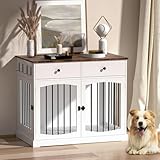 BREEZEHEAT Dog Crate Furniture with Drawers-Farmhouse Dog Kennel, White, 40 inch