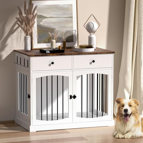 BREEZEHEAT Wooden Dog Crate with Drawers and Doors