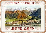 Size - 12x8 inch(30x20cm) metal wall signs Enseigne en Tôle 1909 Interlaken Schynige Platte Chemin de Fer Railway Vintage Ad Métal Rétro pour Bar Café