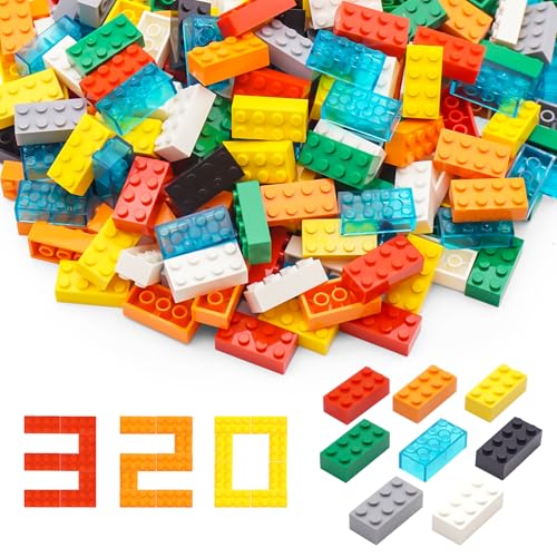 WYSWYG Building Bricks 2x4 Stud 320 piezas, 8 colores, juego clásico de bloques de construcción, compatible con todas las principales marcas