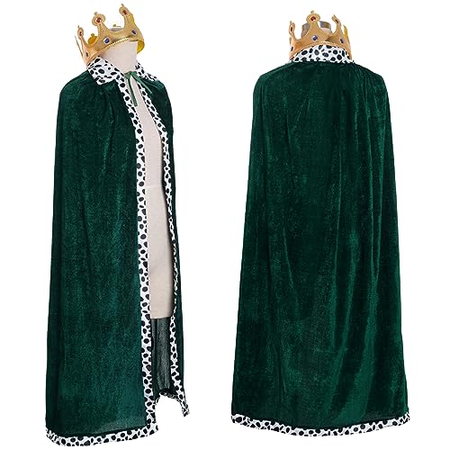 tiggell King Robe Costume Queen Robe Royal Cosplay Cape Medieval Prince Dress Up for Halloween Cosplay Stage Performance Carnival (Green, Adult Size)