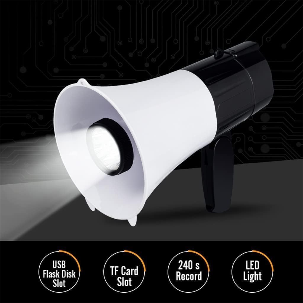 Loud Hailer 240 Seconds Recording Bullhorn Multi-Function USB Megaphone Speaker LED Lighting Hand Megaphone with Folding Handle Loudspeaker