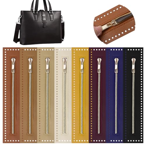Sixfolo 8 Piezas Cremallera de Cuero para Bolso 27cm Cremallera de Piel Sintética Multicolor Marco de cremallera Cuero con Agujeros Costura para Bolsas de Bricolaje, 8 Colores