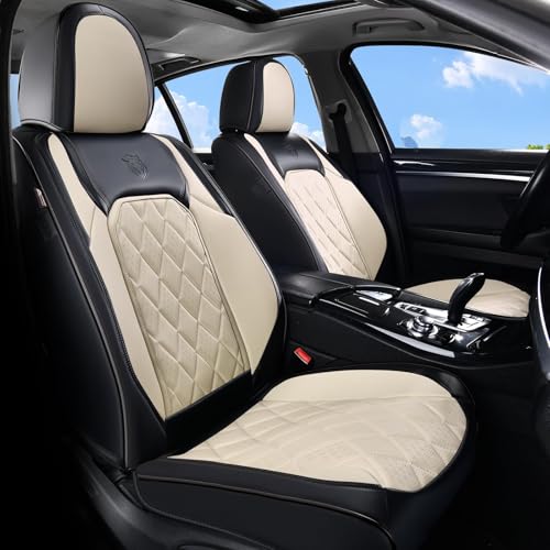 Image of Coverado Car Seat Covers Front Seats, Waterproof Faux Leather Car Seat Covers 2 Pack, Universal Car Seat Protector Driver Seat Covers Fit for Most Cars Trucks SUV- Black&White