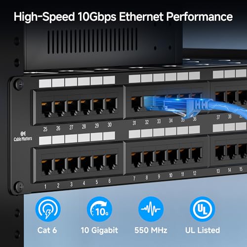 Image of Cable Matters [UL Listed] 48 Port Patch Panel Rackmount or Wall Mount 19-Inch, 2U Cat6 Network Patch Panel for 10 Gigabit Ethernet, 110 or Krone Impact Tools Compatible