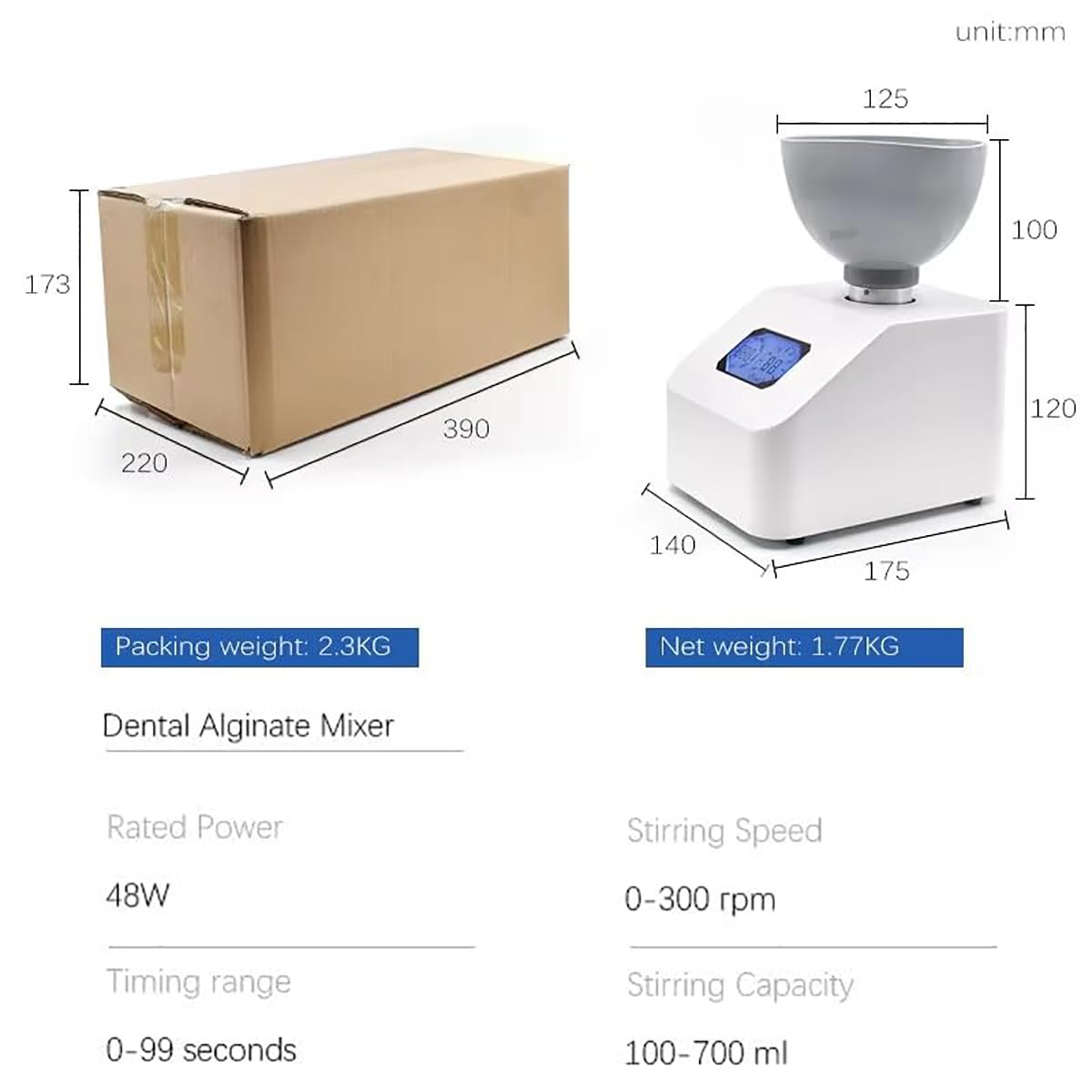 Dental Gips Grind Mixer, 100-700ML Automatische Alginat Mixer, 0-300RPM Einstellbare Geschwindigkeit, Mischen Alginat Abdruckmaterialien Und Gips, Für Zahnkliniken, Labor