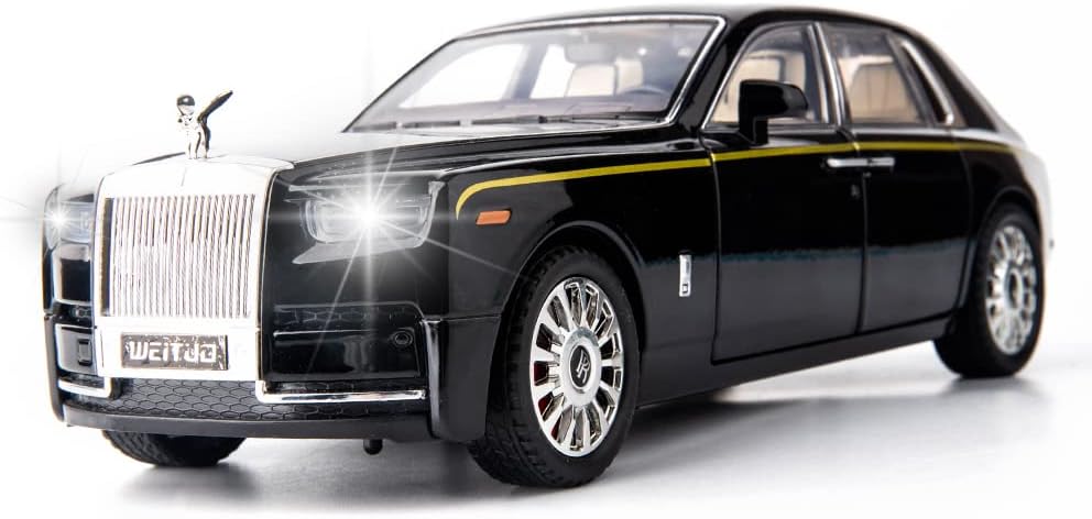 1/20 Phantom Model Car Alloy Diecast Collectible Pull Back Toy Car Classic Double Door Model Vehicle Logo Can Be Folded(Black)