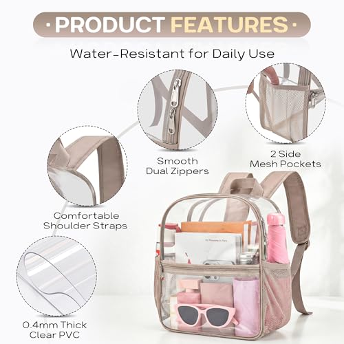 Image of Oraben Clear Backpack Stadium Approved, 12 x 6 x 11 in, Small Transparent Backpack for Concerts, Sports Events, Festivals, Travel, Waterproof PVC, Adjustable Straps, Women Men