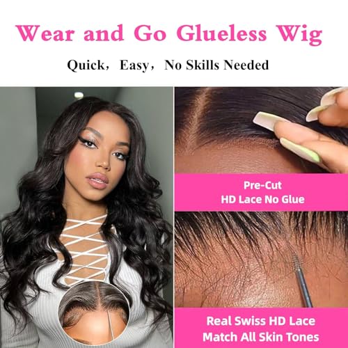 Image of 4x4 Wear and Go Glueless Human Hair Wigs Pre Plucked Pre Cut with Baby Hair 26 Inch Body Wave HD Lace Closure Wigs Human Hair 150% Density 4x4 Brazilian Virgin Lace Front Human Hair Wigs for Women