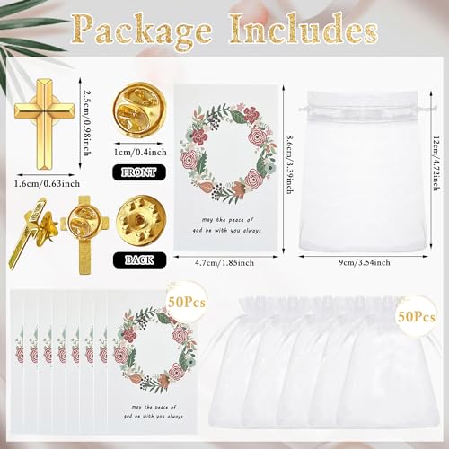 Huaerle 50 Pcs Cross Pin, Cross Lapel Pins Bulk, Gold Cross Lapel Pins, Cross Pins Christian Pins, Religious Cross Pins, Enamel Brooch Pins for Christian Chaplain, Includes Gift Bag & Card2