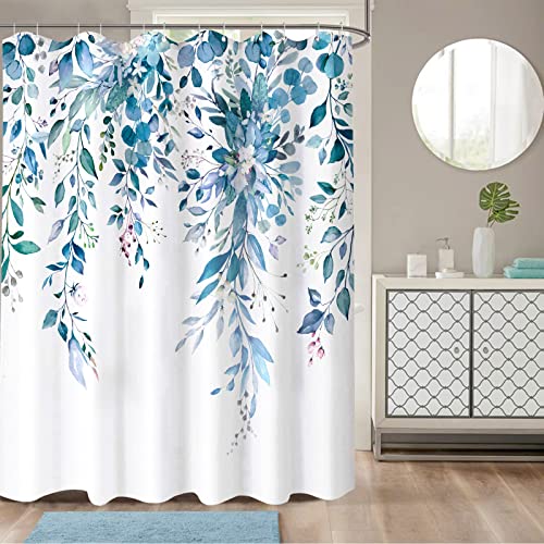 Zussun Blue Eucalyptus Shower Curtain Watercolor Floral Plant Leaf Shower Curtains For Bathroom Botanical Flower Waterproof Fabric Bath Curtain Decor With Hooks (Blue, 72'' X 72'') #TOP4