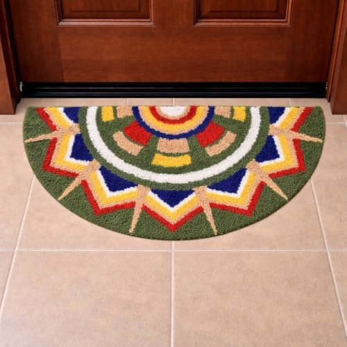 Image of Roseate Kolam (40x80cm) Super Soft Microfiber 1800 GSM Decorative Mat Anti-Skid Door Mats for Home /Bathroom Mat /Bedroom /Kitchen /Floor Mat (Green)