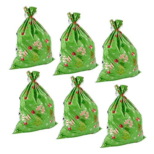 Jumbo Holiday Gift Bags, Gingerbread Man and Christmas Tree Design (36 x 48 In, 6 Pack)