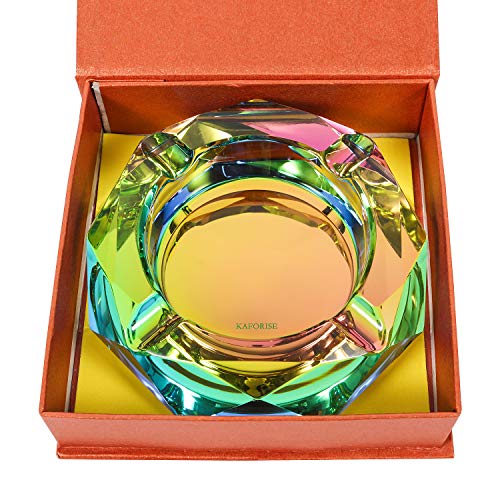 Kaforise Crystal Outdoors Indoors Cigarette Ashtray Ash Holder Case, Colorful Pattern Home Office Tabletop Beautiful Decoration Craft (Bling Bling 02) #TOP2