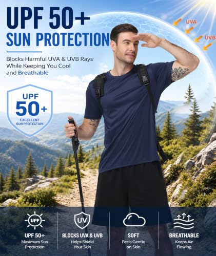 Image of 3 Pack Mens Swim Shirt Rash Guard Workout Shirts UPF 50+ Short Sleeve Fast Dry Sun Protection Lightweight Water Shirt