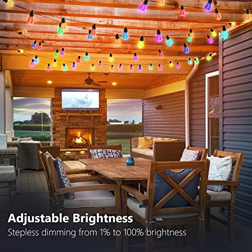 ZABOUL Smart LED String Lights Color Changing, 48FT RGB Patio Lights IP67 Waterproof &Shatterproof With15 RGB Plastic Bulbs,APP Control Dimmable for Enbirghten Backyard,Party,Deck,Cafe,Balcony