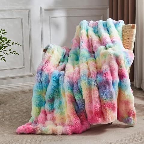 Wajade Luxury Fluffy Rabbit Fur Throw Blanket Cover
