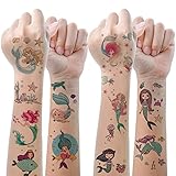 Tattoo Kinder,Jusduit Einhorn Meerjungfrau Dinosaurier Tier Weltraum Party Tattoos Set,Temporäre Tattoos Kinder Aufkleber für Mädchen Kindergeburtstag Mitgebsel Party (Meerjungfrau)