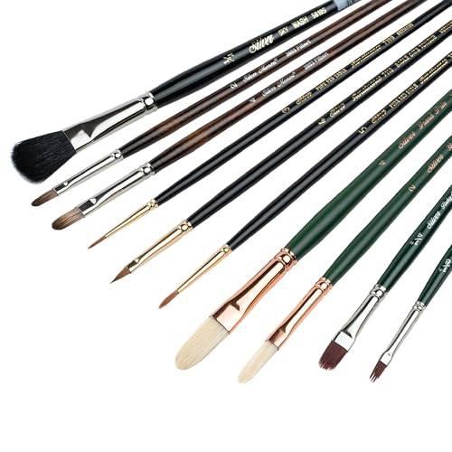 Silver Brush Limited CH-9910 Christopher Remmers 10pc Essentials Oil Paint Brush Set, Filberts, Rounds, Cats Tongue, Grass Comb, and Sky Wash Professional Artist Paint Brushes, Short and Long Handle