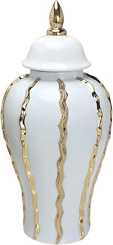 Jarrón de porcelana de jengibre de cerámica, delicado con acabado de esmalte fino, jarrón tradicional con tapa para arreglo floral de dormitorio