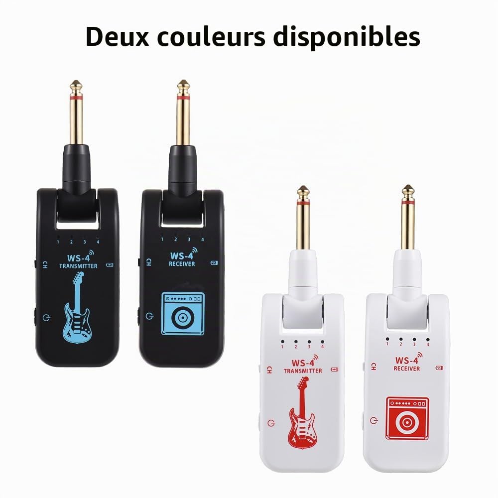 Kavolet Système de guitare sans fil 2,4G, émetteur et récepteur de guitare rechargeables, avec 10 heures d’autonomie de batterie, Plug and Play, transmission en temps réel 48K/16bit, connecteur