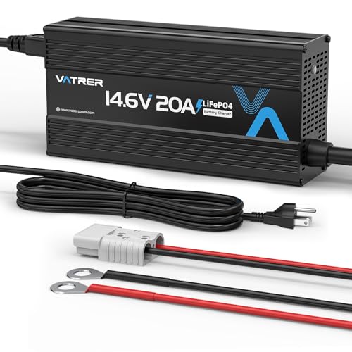 12V 20A Lithium Battery Charger VATRER POWER 14.6V LiFePO4 Battery Charger with 0V Activation, LED...