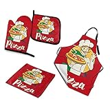 Abucaky 4-Piece funny chef pizza Apron, Oven mitt and Pot Holder, Absorbent Towel, Cooking Gifts for...