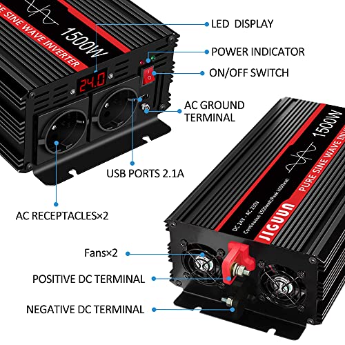 JIGUUN Inverter onda pura 24v 220/230V 1500W